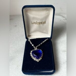 1998 Lindenwold Heart of The Titanic Blue Ocean Glass Heart Necklace w Case